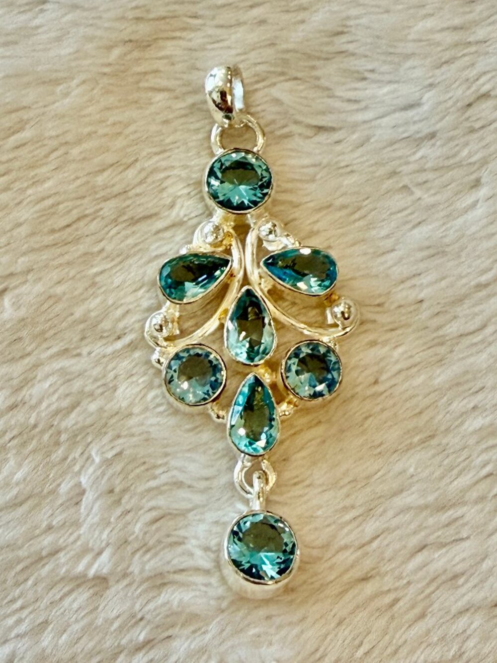 Blue Topaz and Silver Fancy Pendant